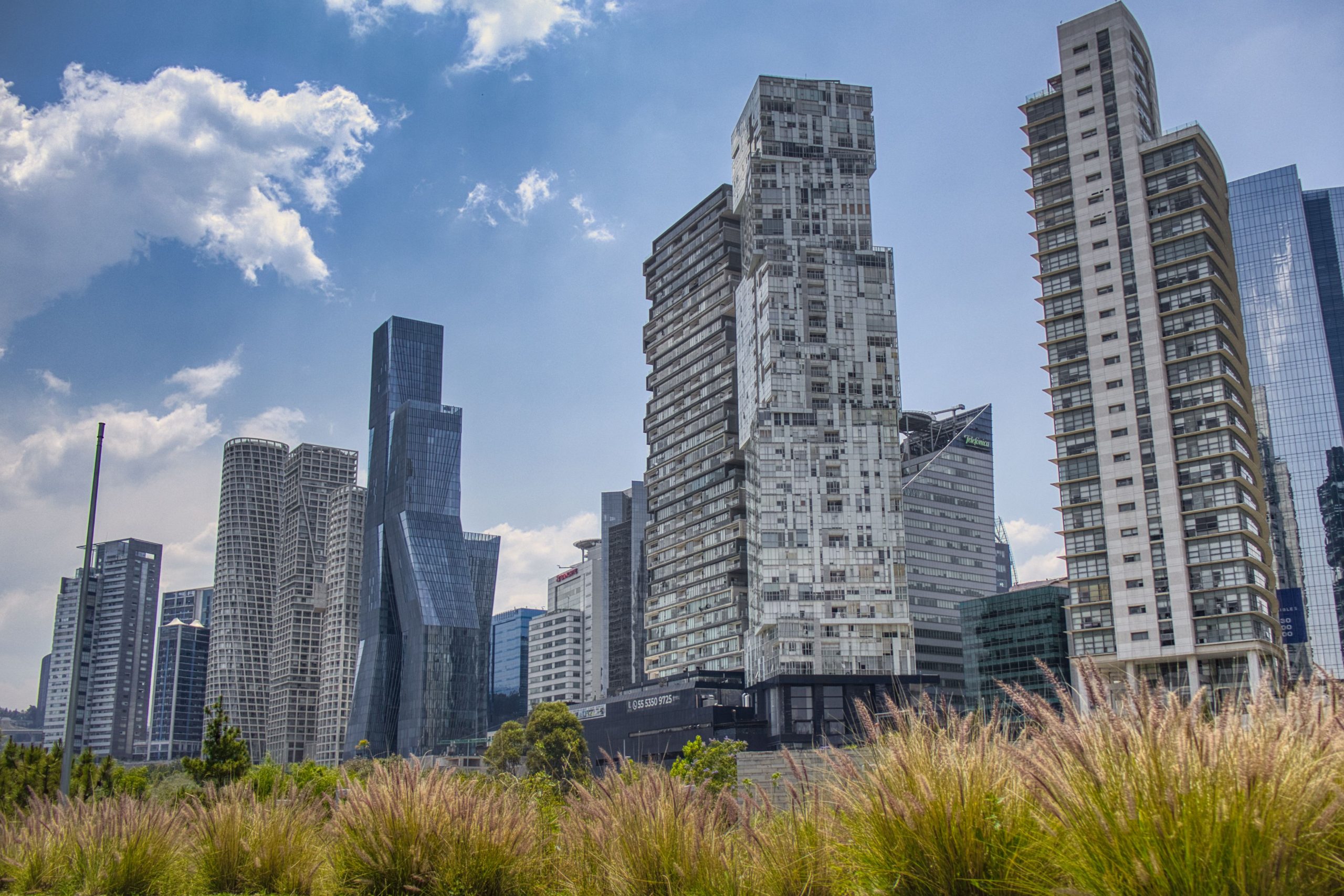 Impressive urban skyline view featuring modern skyscrapers in Ciudad de México, Mexico.