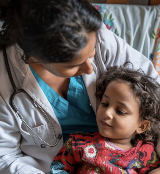 Espacio hospitalario de acompañamiento familiar y apoyo pediátrico representando la contención integral de la beneficencia social