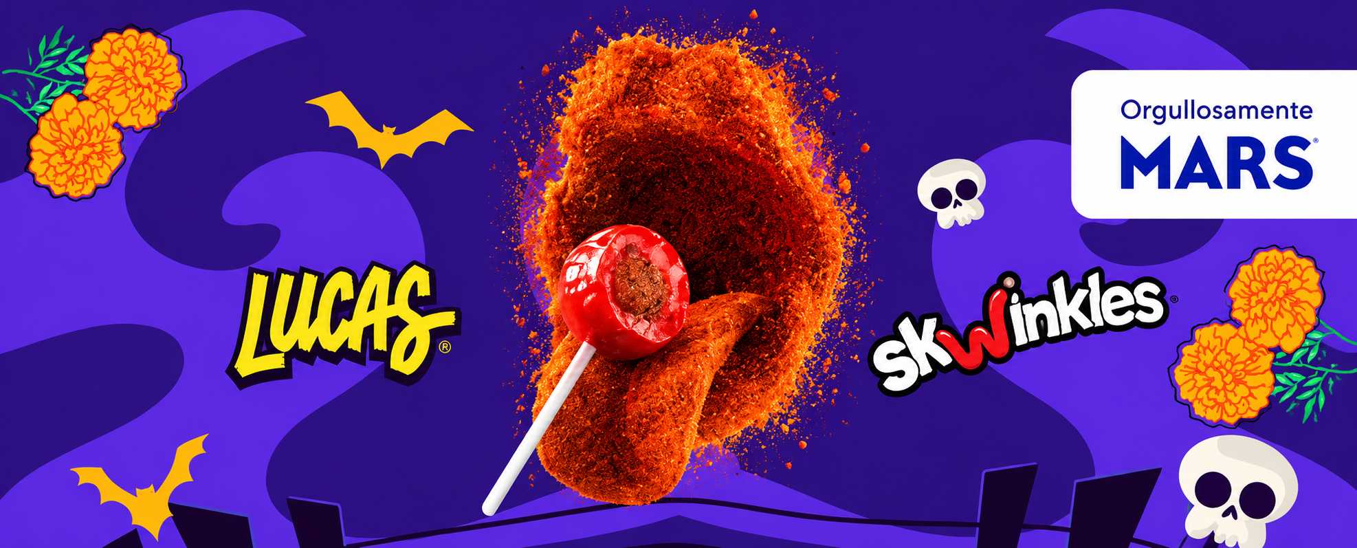 Surtido festivo de dulces, calaveritas tradicionales y decoración de temporada de Día de Muertos y Halloween
