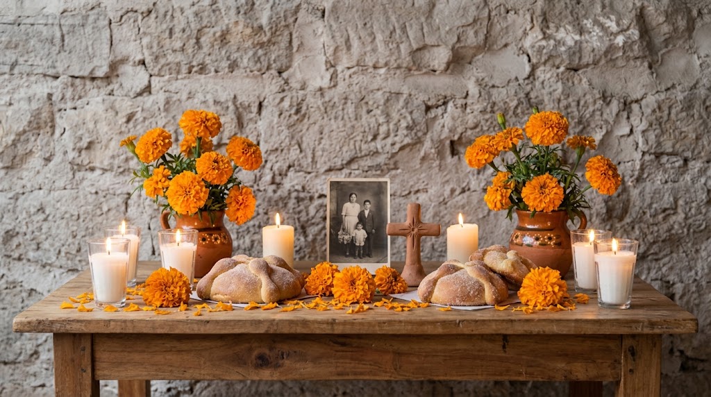 Marketing en Día de Muertos: Don by Havas México alerta sobre saturación con IA y pérdida de diferenciación ante derrama de 53 mil mdp Ofrenda tradicional mexicana con flores de cempasúchil y veladoras durante la celebración de Día de Muertos